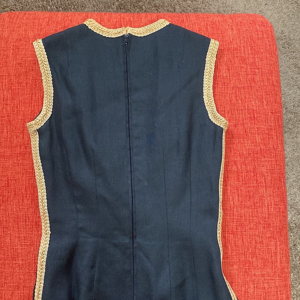VTG 1960’s Black Linen Wiggle Dress Gold Trim - Picture 7 of 14